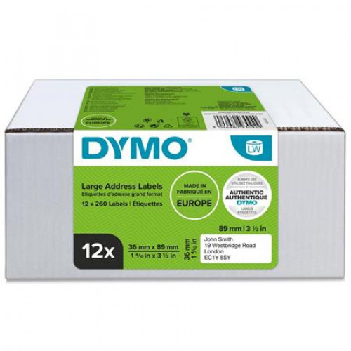 Dymo Etikett LW nyomtatóhoz tartós 36x89mm 260db etikett