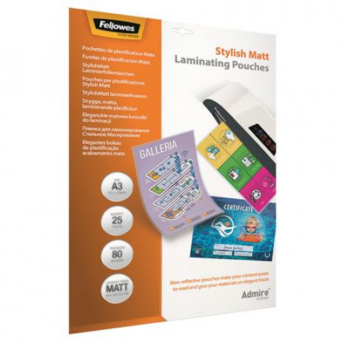 Fellowes Meleglamináló fólia 80 mikron A3 matt 25db Admire Stylish
