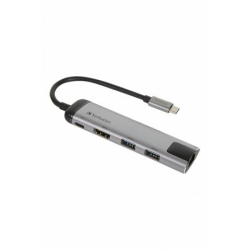 Verbatim USB elosztó-HUB és ethernet átalakító 4 port USB 3.0 USB-C HDMI
