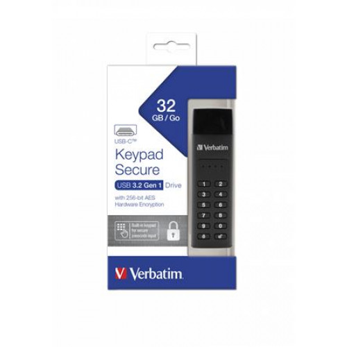 Verbatim Pendrive 32GB jelszavas titkosítás 160/130Mb/s USB-C 3.1 Keypad Secure