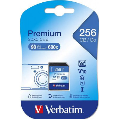 Verbatim Memóriakártya Micro SDXC 256GB CL10/U1 adapter Premium