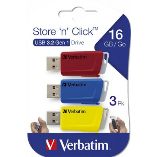 Verbatim Pendrive 3x16GB USB 3.2 80/25MB/sec Store n Click piros kék sárga