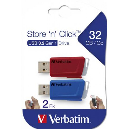 Verbatim Pendrive 2x32GB USB 3.2 80/25MB/sec Store n Click piros kék