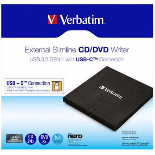 Verbatim CD/DVD író vékony fém ház USB 3.2 - USB-C