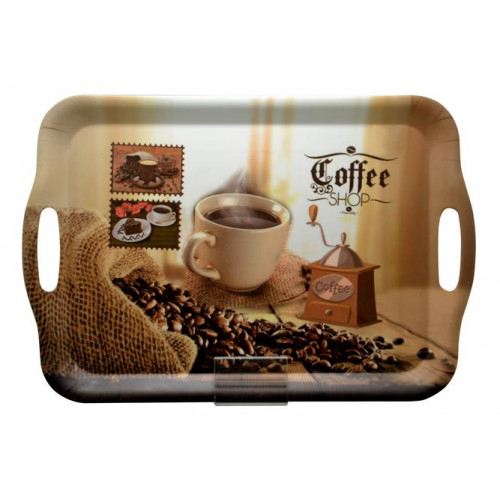 Tálca szögletes műanyag kávéház mintás 35,5x25,5cm
