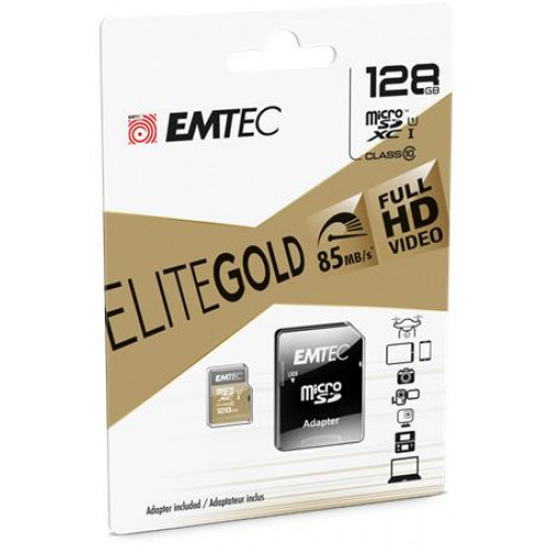 Emtec Memóriakártya microSDXC 128GB UHS-I/U1 85/20 MB/s adapter Elite Gold