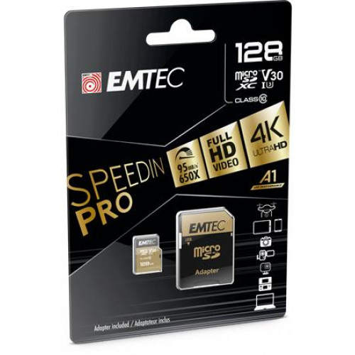 Emtec Memóriakártya microSDXC 128GB UHS-I/U3/V30/A2 100/95 MB/s adapter SpeedIN