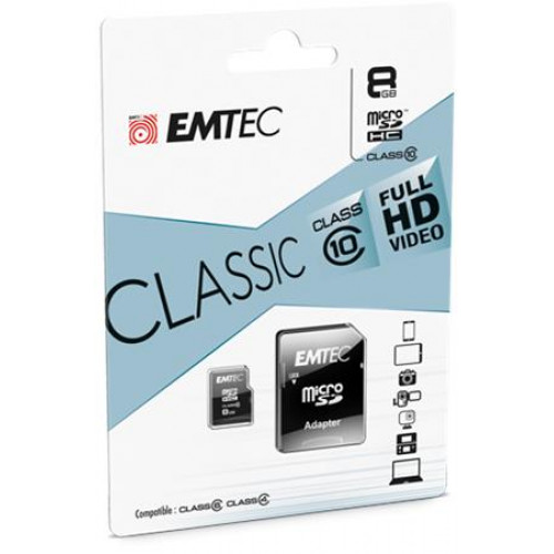 Emtec Memóriakártya microSD 8GB 20/12 MB/s Classic