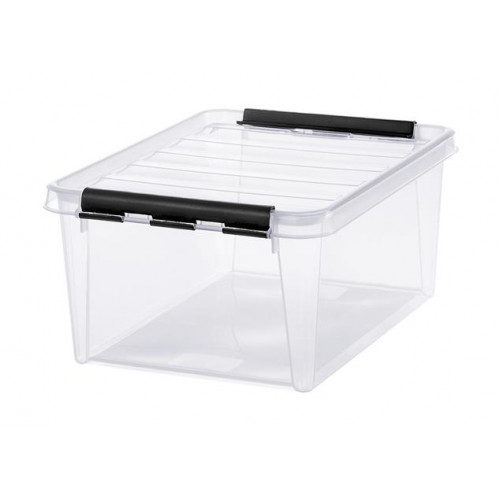 Smartstore Műanyag tárolódoboz 14 liter fekete fogantyúkkal Classic 15 átlátszó