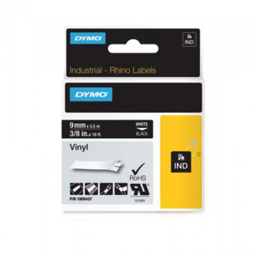 Dymo Feliratozógép szalag vinil 9mmx5,5m Rhino fekete-fehér