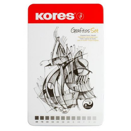 Kores Grafitceruza készlet fém doboz háromszögletű GRAFITOS 12 különböző keménység