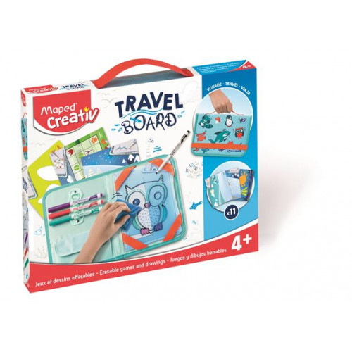 Maped Creativ Kreatív készségfejlesztő tábla átlátszó törölhető utazótáskával Travel Board állati mó
