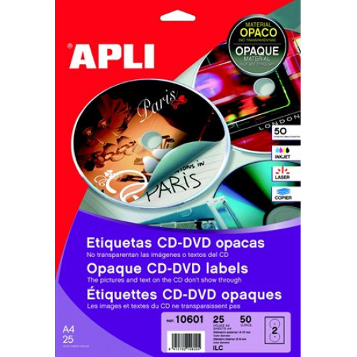 Apli Etikett CD/DVD A4 teljes lefedettségű matt
