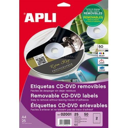 Apli Etikett CD/DVD A4 matt eltávolítható