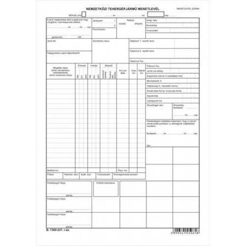 Victoria Nemzetközi tehergépjármű menetlevél A3 B.7300-237