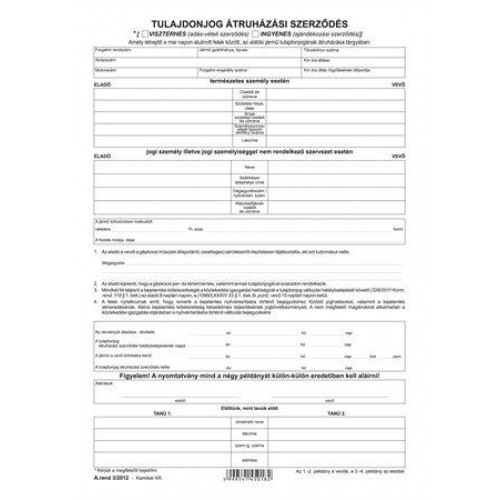 Victoria Tulajdonjog átruházási szerződés 4 példány A4 A.REND 3