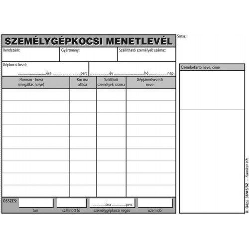 Victoria Menetlevél személygépkocsi 100lap A5 fekvő D.GÉPJ.36.