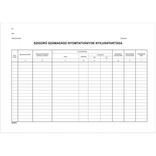 Victoria Szigorú számadású nyomtatványok nyilvántartása 25lap A4