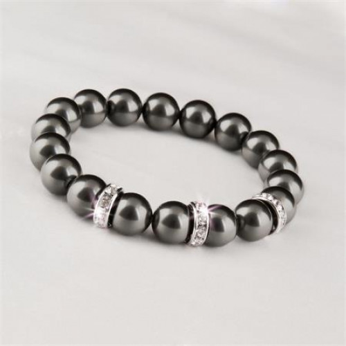 Art Crystella Karkötő fekete Swarovski gyöngyből fehér rondella kristállyal 10mm M