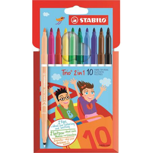Stabilo Filctoll készlet 0,5-2mm kétvégű Trio 2 in 1 10 különböző szín