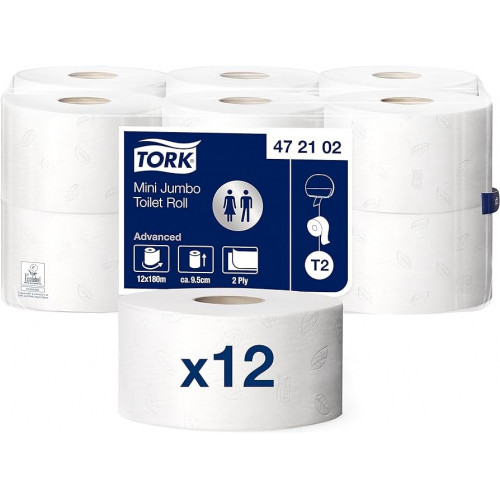 Tork Toalettpapír 2 rétegű 19cm T2 rendszer Advanced Mini Jumbo fehér (472102)