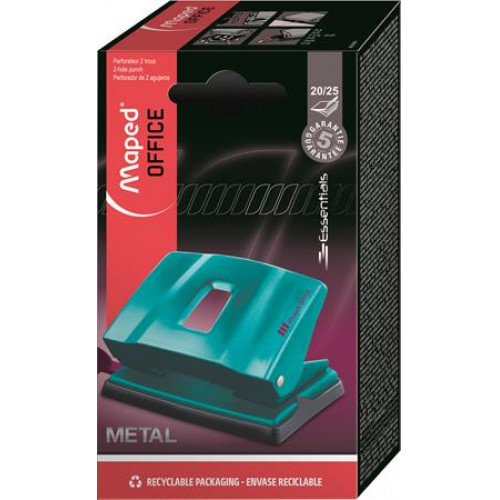 Maped Lyukasztó kétlyukú 25 lap fém Essentials 25 türkiz