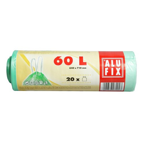 Alufix Szemeteszsák 60l önzáró szalaggal (húzófüles zöld) 20db 15mic