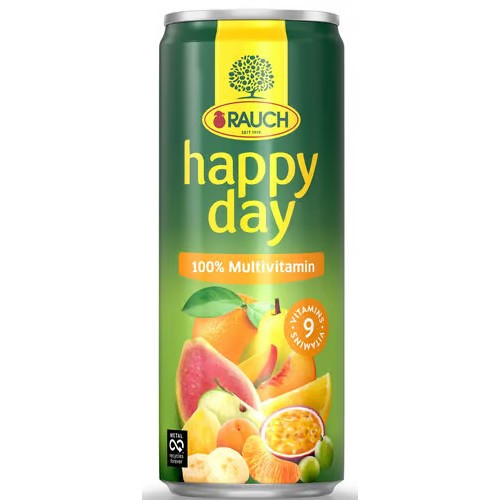 Rauch Üdítőital 0,33l Happy Day FÉMDOBOZOS 100 multivitamin DRS